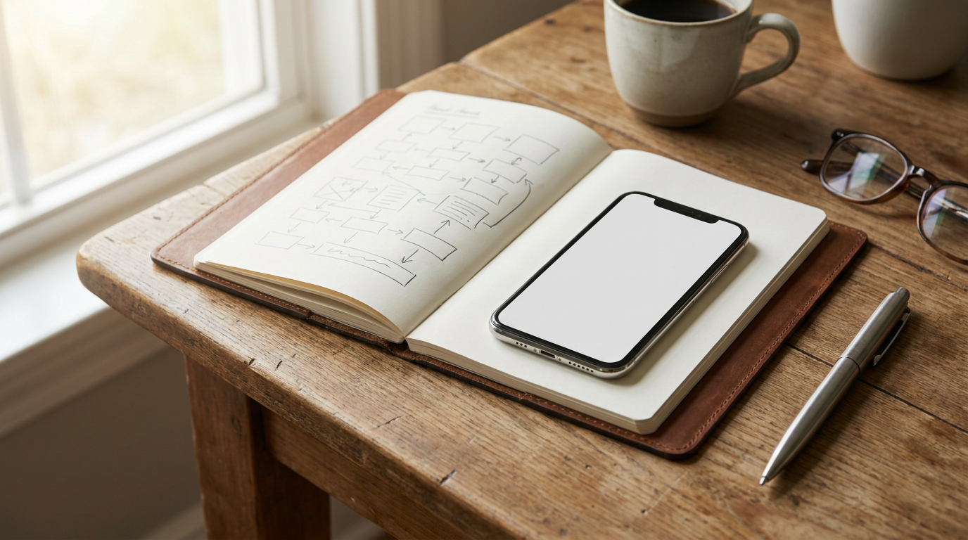 A Salesforce architect sketches a solution design in their notebook.